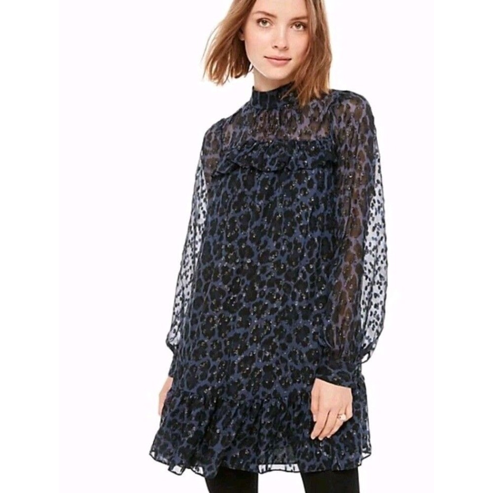 Kate Spade Leopard Print Clip Dot Mini Dress Sz 2XS Whimsygoth Moody Romantic - Picture 2 of 10